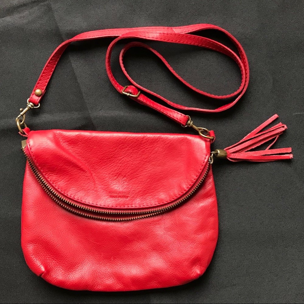 Genuine Italian leather vintage red crossbody bag
